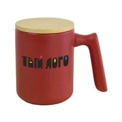 Керамическая чашка матовая CHLOE глянцевая внутри з крышкой 370 мл с лого