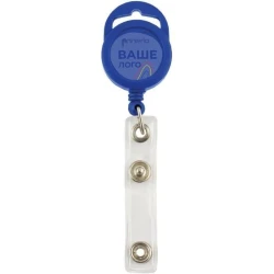 Держатель для бейджа Optima с рулеткой для вашего логотипа, синий, форма круга