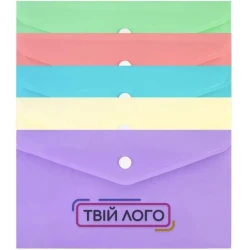 Евроконверт Е65 глянцевый пасталь на кнопке с печатью лого